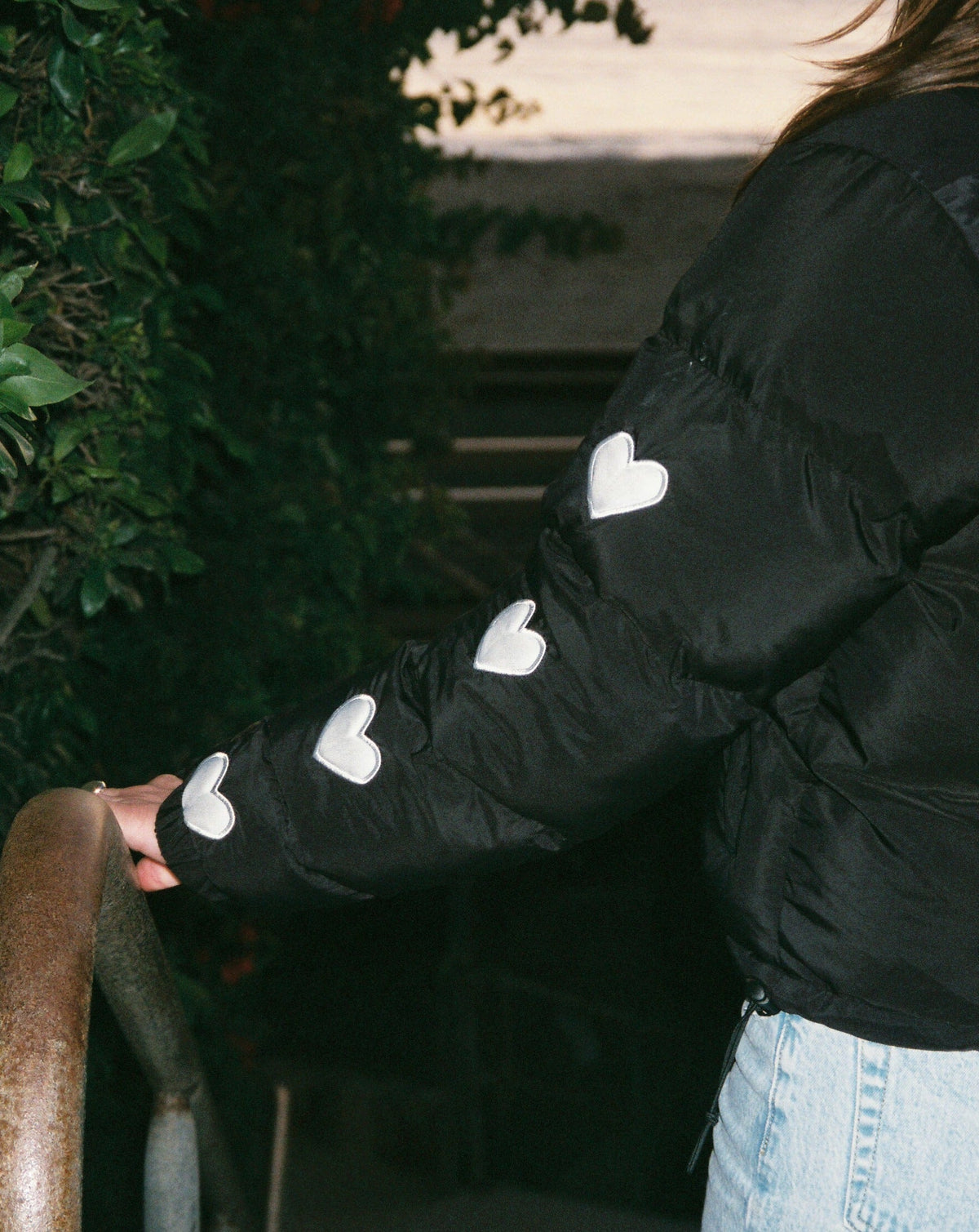 Heart on My Sleeve Puffer Jacket in Black