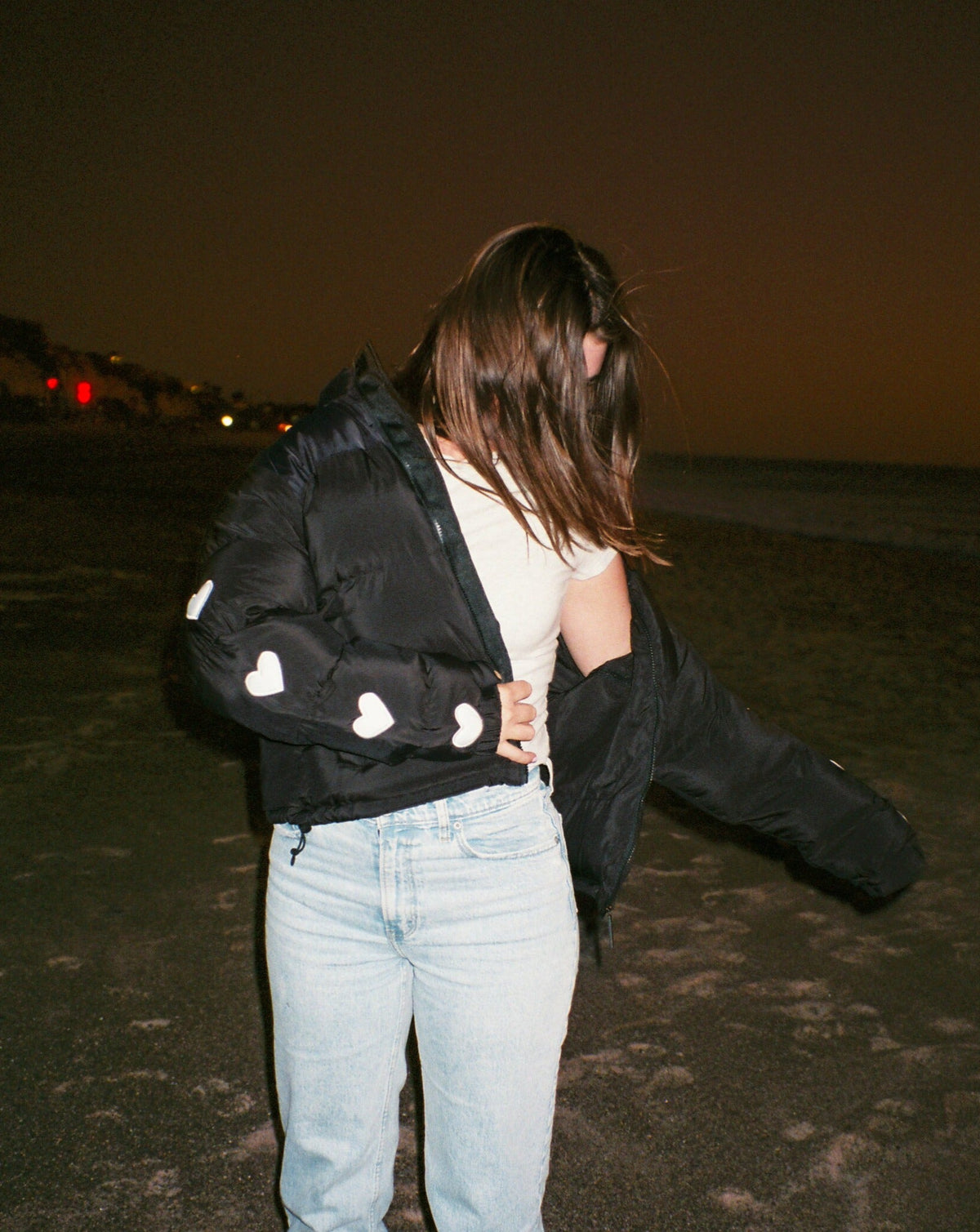 Heart on My Sleeve Puffer Jacket in Black