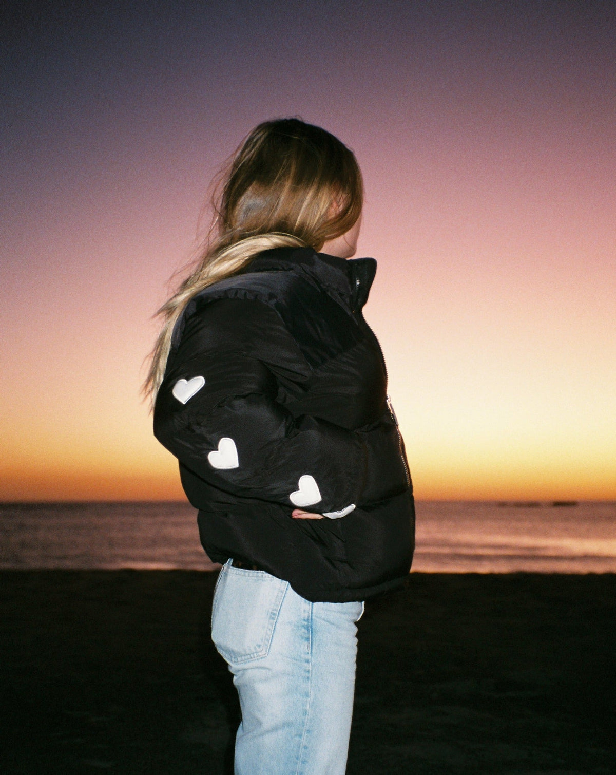 Heart on My Sleeve Puffer Jacket in Black