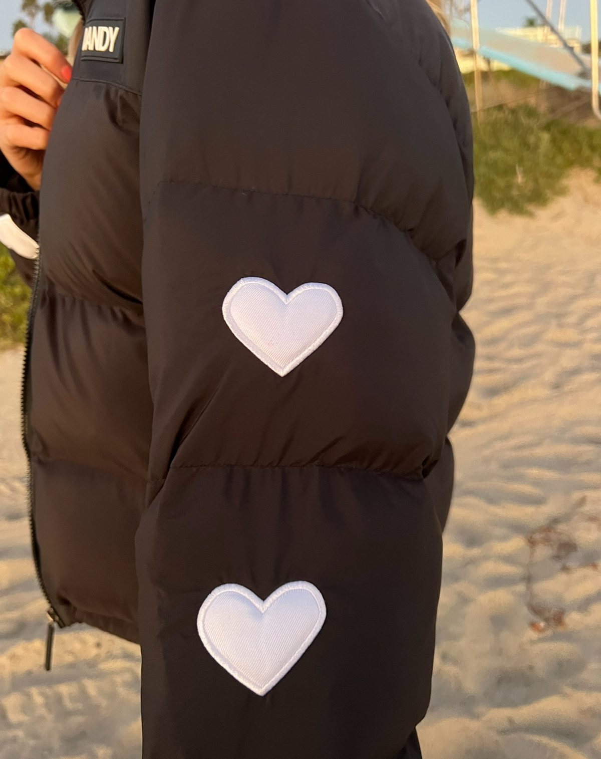Heart on My Sleeve Puffer Jacket in Black