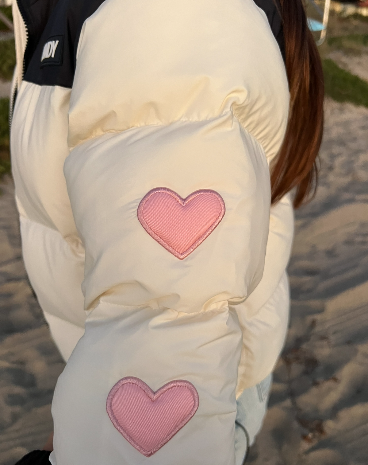 Heart on My Sleeve Puffer Jacket in Cream