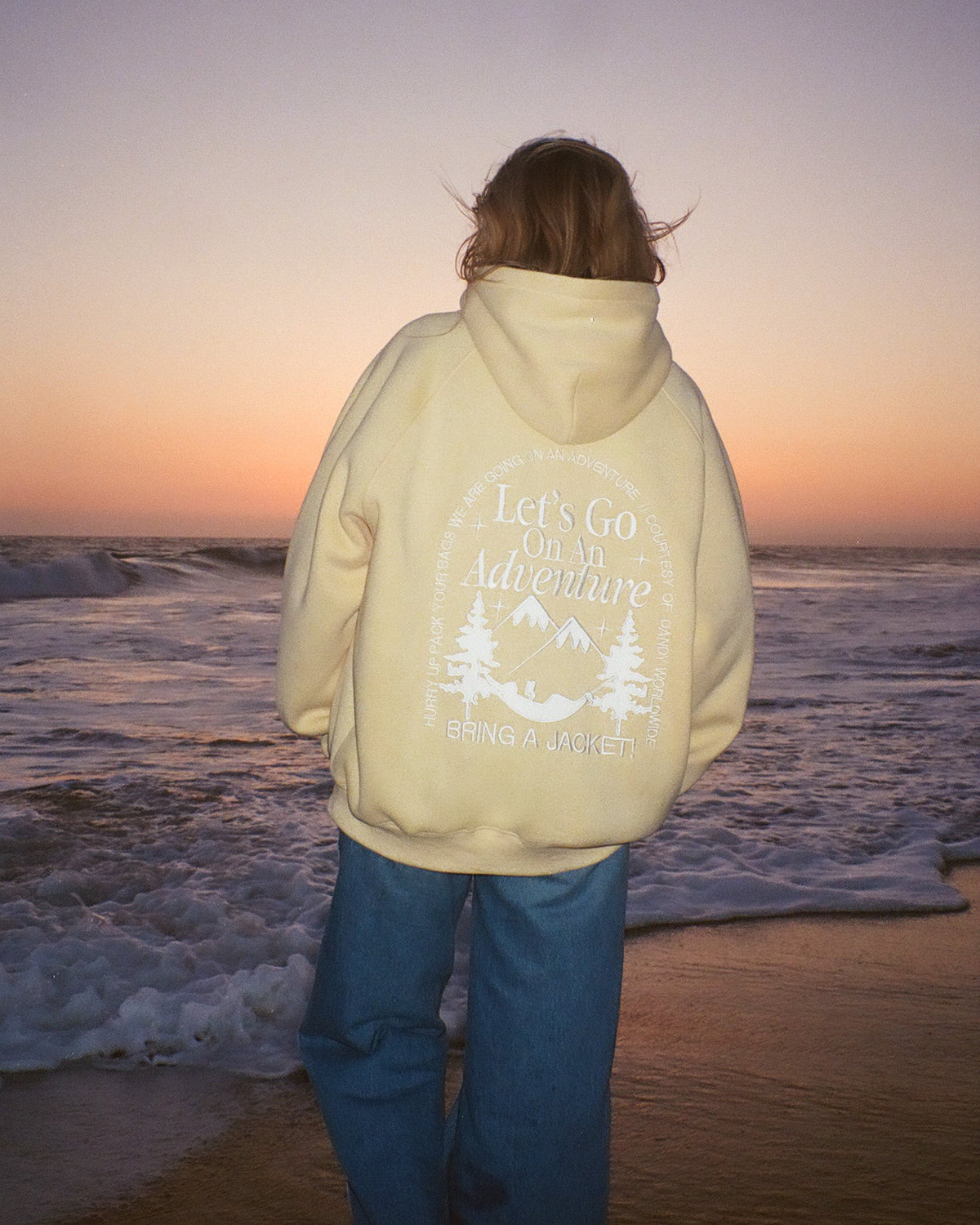 Lets Go On An Adventure Oversized Lux Hoodie in Butter Yellow