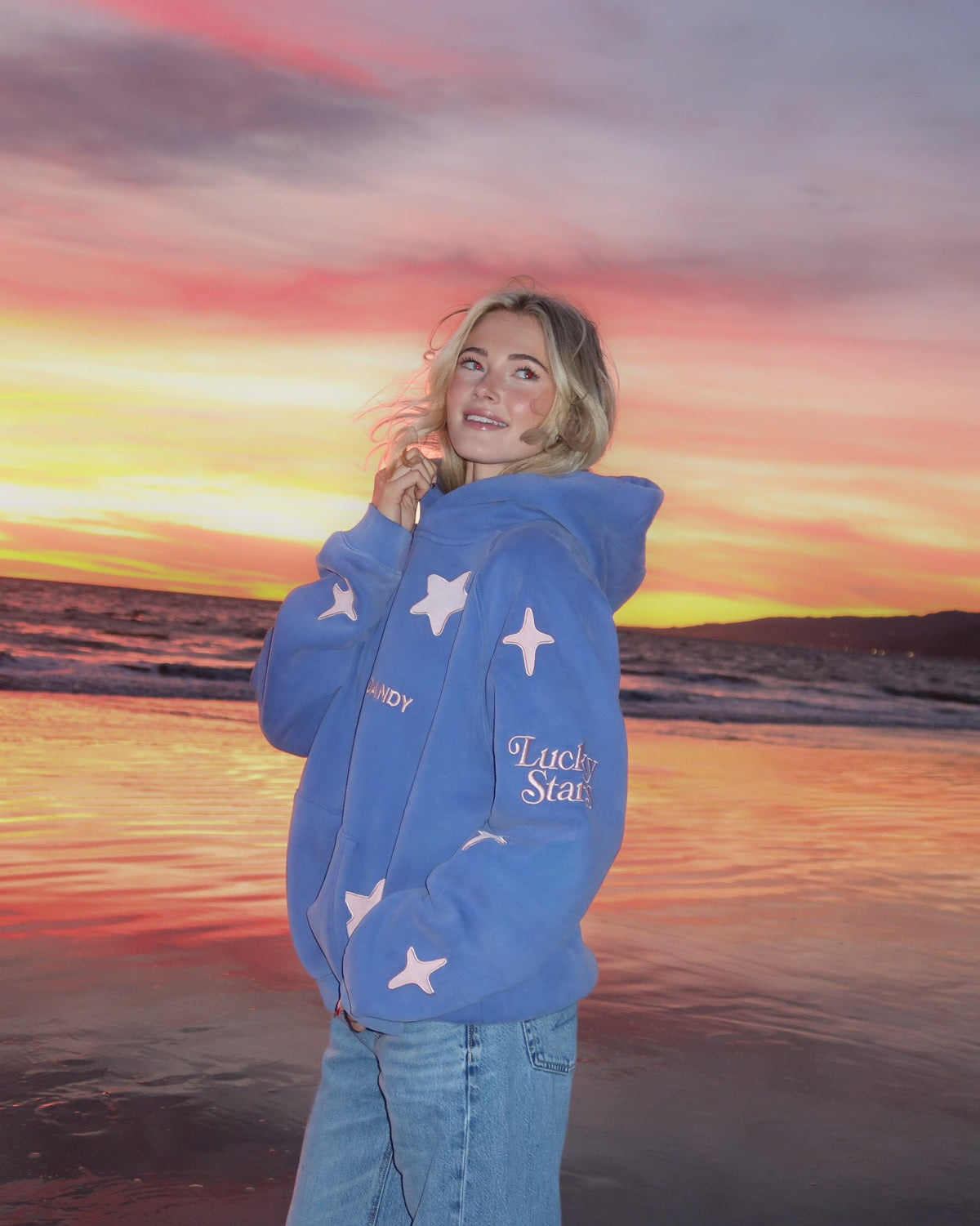 Lucky Stars Oversized Lux Hoodie in Vintage Washed Blue