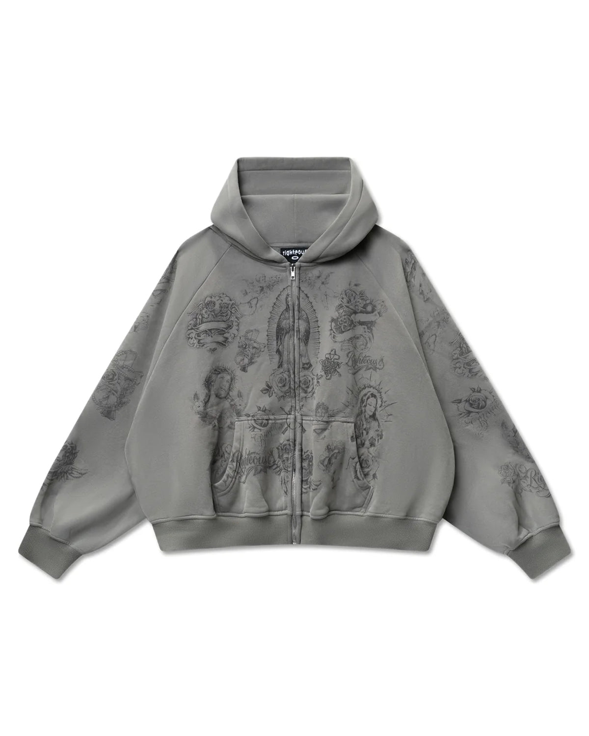 Righteous Mother of Mercy Zip Up Hoodie Dark Grey