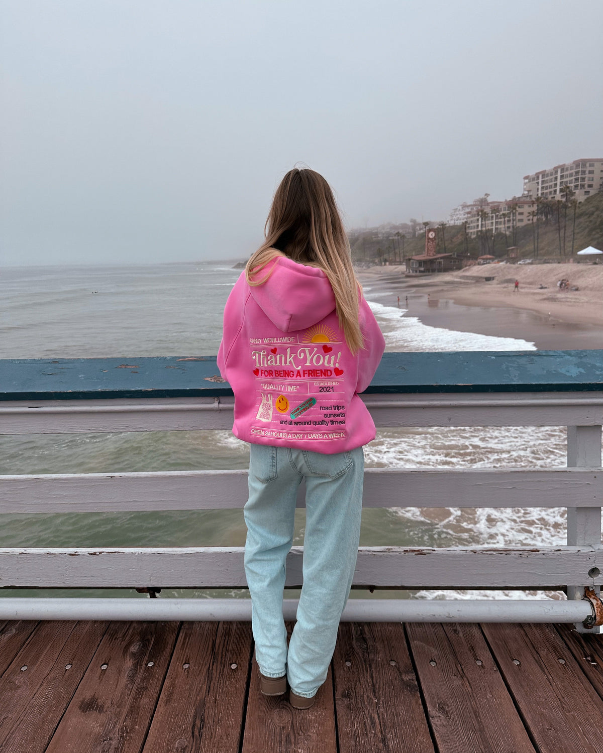 Quality Time Oversized Lux Hoodie in Pink