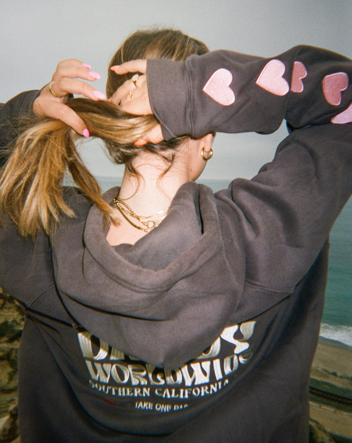 Heart on My Sleeve Oversized Lux Hoodie in Charcoal Gray
